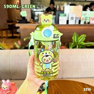 🔥IN STOCK🔥 590ml Cartoon Kids Drinking Bottle Leak-Proof One-Click Flip Cover With Strap