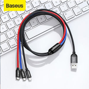 Baseus USB 4 In1สายสำหรับ iPhone 14 13 Pro Max XR 8 7 Plus สายชาร์จเร็ว3 In 1สำหรับ Huawei RedMi Xiaomi ไมโคร USB Type C สายสำหรับซัมซุง One Plus