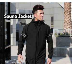 「PaoBoo」Men Sauna Suit Jacket Men Fast Weight Loss Exercise Jogging Workout Heavy Duty with Zipper Hood Plus Size