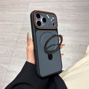 Anti-Drop For Magsafe Holder Armor Matte Kickstand Case For iPhone 17 16 15 14 13 Pro Max Plus Metal Bracket Ring Magnetic Cover