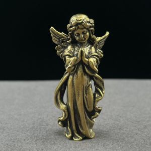 LIUJIR Vintage Brass Angel Cupid Statue Lucky Cute Guardian Angel Figurines Angel Ornament Handmade Angel Cupid Miniature Figurines Home Desk Decor