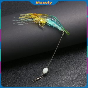 Masely 1PCS Bionic fishing lures Soft Prawn Shrimp Swivel Wobbler Hook Luminous Silicone Artificial Bait