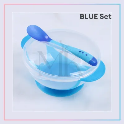 Mums K Baby Self Feeding Suction Bowl Non-Slip Bowl with Temperature Detection Spoon 3-Piece Set | Bekas Makanan Bayi