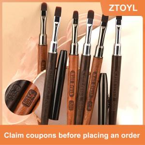 【ZTOYL】 Móng Tay Lót Bàn Chải Tay Cầm Bằng Gỗ Tái Sử Dụng Chống-Trượt Pháp Dòng Hoa Sơn Bàn Chải Tự Làm Tốt Chi Tiết Công Cụ Làm Móng Tay