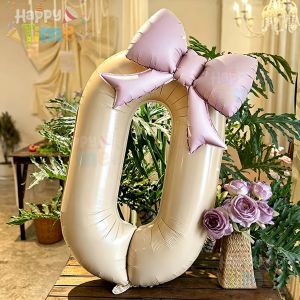 【Happy Time Combine Set】32inch Caramel Number Balloon With Pink Bow Foil Balloon Birthday Anniversary Debut Party Decor Mura