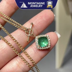 Montagne Jewelry 18k Pure Yellow Gold necklace for women Diamond Inset Elegant Retro Design Fine Jewellery Natural Vivid 1.5 Carat Emerald Pendant Necklace