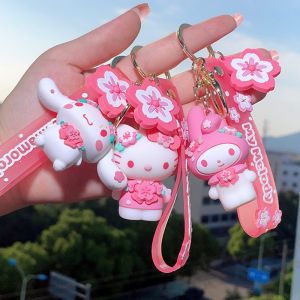 Sanrio Sakura Keychain Kawaii Hello Kitty Keychain Pink Kuromi Melody Cinnamoroll Car Key Ring Backpack Pendant Ornaments Girls Holiday Gifts