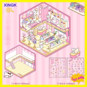 XINGK 1Set Creative 3D Simulation Cabin Stickers Cute Cartoon Handmade DIY Landscaping Stickers Scene Stacking Pasting Stickers