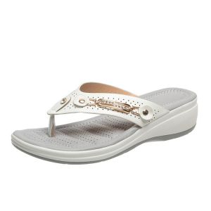 [Free Shipping] New Women’S Flip-Flops With Metal Buckles Beach Sandals Summer Wedge Heels Fashionable And Casual Women’S Sandals