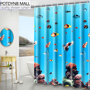 Potdynb Shower Curtains Ocean Styles Waterproof Shower Bathroom Curtains with Hooks