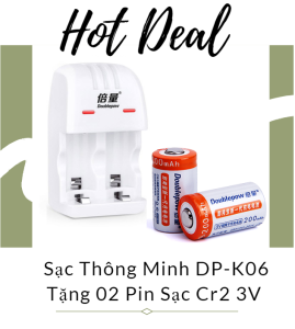 Bộ Sạc Thông Minh DP-K06 Có Đèn LED Sạc Cho Cả Pin CR123A/CR2 Tặng Kèm Pin Sạc Cr2 3V Doublepow  - Hàng Chính Hãng