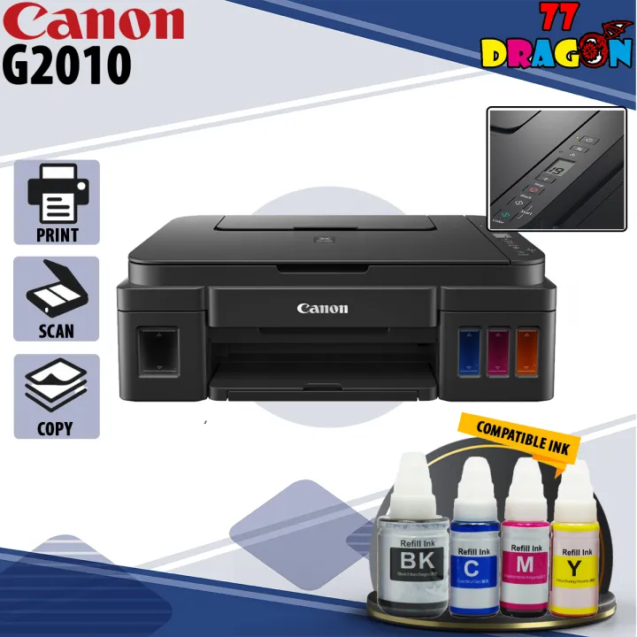 Canon PIXMA G2010 Refillable Ink Tank Printer With 1 Set Of Compatible Ink Similar Model of Canon G2000 (Refurbished Set)