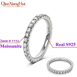 Solid 2mm 3mm White Round Moissanite Diamond Full Eternity Band 925 Sterling Silver Jewelry Wedding Ring Valentines Day Gift