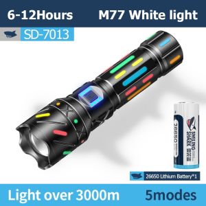 Smiling Shark SD7013 M77 Super Bright Flashlight 8400ML Color fluorescent lamp handle 5 Mode Type-cRechargeable escopic zoom High-capacity batteries are extremely durable