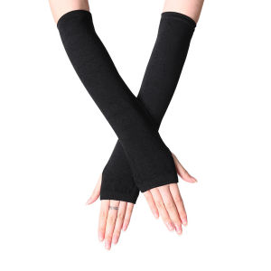 Knitted Gloves，Women Solid Color Fingerless Long Arm Sleeve Stylish and Beauty Versatile Multifunctional Cotton Soft Skin-Friendly Good Elasticity Warm and Comfortable Touch for Ladies Girl Winter Mittens