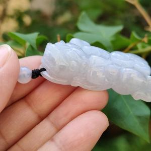 Light Lavender Natural Type A Jadeite Pendant carved as Pixiu with ruyi symbols of Joy and good luck certificate included weigh 26.95 grams 45.8 * 23.8 * 12.8 mm suitable for daily wear boosting your luck (pendant75)