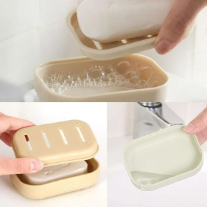 Okey Shop 1pcs Double Layer Square Soap Dish with Cover Plastic Drain Soap Box Household Bathroom Travel Simple Portable Creative Storage Box