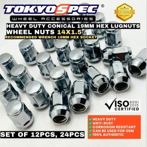 TOKYOSPEC CONICAL 19mm Hex Lugnuts/ Wheel nuts 14 X1.5 Set of 12PCS 24PCS CHROME