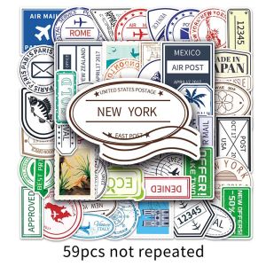 59pcs World Travel Postmark Stickers Post Stamp Style Vinyl Decals for Luggage Scrapbook Laptop Journaling Planner Sticker