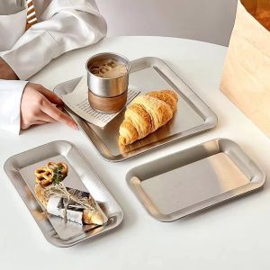 BABYBANG 2PCS/SET Wear-resistant Stainless Steel Tray Rustproof Flat Design BBQ Plate Storage Tray Square Seafood Plate Buffet
