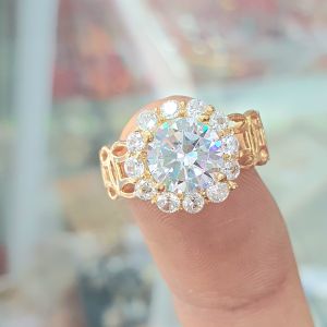 Có ký hiệu-Không xi mạ Nhẫn Kim Tiền Đá Tròn ToVàng Không Bong Vàng Cao Cấp-Dùng lâu dài tắm rửa thoải mái không phai màu