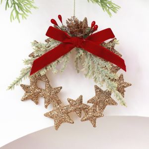 LIUJIR Vàng lấp lánh  dây chuyền hình cây thông Noel 3D Quả mọng đỏ giả Vòng hoa trang trí Giáng sinh Trang trí cảnh lễ hội Hở Quả cầu trang trí treo Giáng sinh Tiệc