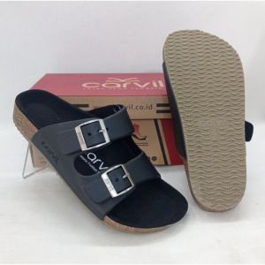 PROMO CARVIL BENZO-02 SANDAL FOOTBED MAN BERKUALITAS SANDAL PRIA SLIDE KULIT HITAM KASUAL 39-43