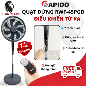 Quạt Đứng Rapido RWF- 45PGD - 7 Cánh Siêu Mát Động Cơ AC Bền Bỉ Có Remote Hẹn Giờ 12H. Bảo Hành 12 Tháng Chính Hãng