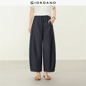 Giordano Women Seam detail elastic waist barrel jeans Free Shipping 18416709