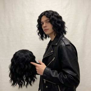 OMQAIO Chiều dài vai Phụ Nữ Nam Giới Tóc Giả Cosplay Phong cách Hàn Quốc Nối tóc Tóc Bob tổng hợp Phụ kiện tóc Tự nhiên Tóc giả xoăn gợn sóng dài vừa phải Quán bar đêm