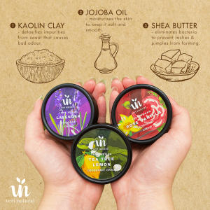 Veri Natural Tea Tree Lemon Semulajadi Deodoran Krim 100% Berkesan Untuk Lelaki Dan Wanita 40g