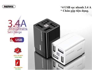 Cốc sạc Củ sạc REMAX RP-U43 nhanh 4 cổng CHỐNG CHÁY NỔ 3.4A - SẠC NHANH Quick Charge 3.4A