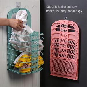 Homesty 1PC Dirty Clothes Basket Storage Basket Foldable Extra Large Capacity Toilet Punch-Free Wall-Mounted Wet And Dry Dirty Clothes Basket
