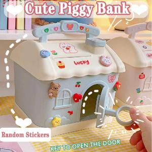 Kawaii Piggy Bank with Stickers Large House Money Coin Bank Box for Kids to Saving Money