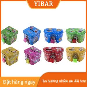 YIBAR Heo đất kim loại thiếc vuông hoạt hình dễ thương Hộp đựng tiền tiết kiệm Hộp đựng tiền đồ chơi trẻ em Quà tặng sinh nhật trẻ em 4 màu có khóa/chìa khóa