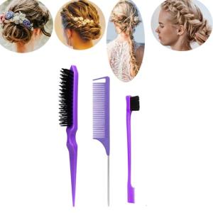 3Pieces Hair Styling Comb Set Teasing Hair Brush Rat Tail Comb Edge Brush for Edge Back Brushing Combing Slicking Hair