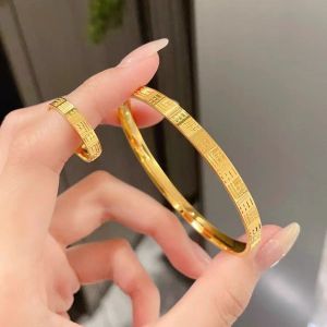 Zhou familys same style CNC Chuanfu bracelet and ring set in gold color imitation Vietnamese sand gold ancient style with the character "Fu" on the bracelet and ring