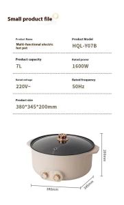 7L big size Electric Hot Pot Double Shabu Shabu Pot Non-Stick with Divider and Glass Lid cooker
