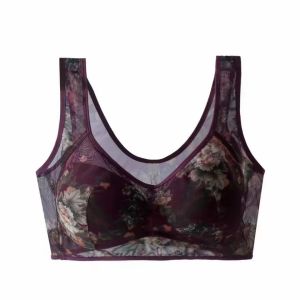 Printed Seamless Underwear for Women Large-sized Comfortable Mesh Fabric Without Steel Rims Breathable Bra
