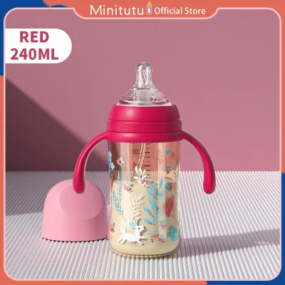 Minitutu Botol Susu anak Bayi Gaya Merpati 240ml/300ml Dengan Bola Gravitasi 360° Dengan Sedotan Dan Sedotan Yang Cocok Untuk Bayi Berusia di Atas 6 Bulan Yang Anti-Kolik Bebas BPA