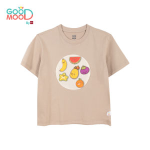Good Mood by bsc เสื้อยืดคอกลม แขนสั้น สีเบจ + PATCHES ลายผลไม้ 6 ชิ้น สำหรับเด็กอายุ 2-9 ปี ผ้าคอตตอน