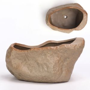 LYMEDIA Ceramic Succulent Plant Pots Stone Shape Wear Resistant Plants Growing Container Modern with Drainage Hole Plant Flower Pot Home Decoration