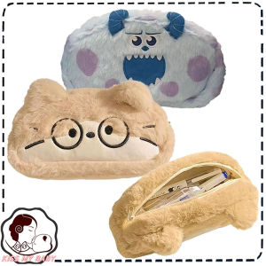 Plush Cat Embroidery Pencil Case Cute Aesthetic Makeup Bag for School Spacious Fluffy Stationery Organizer