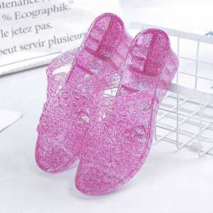 [Free Shipping] Womens Summer Crystal Plastic Sandals High Heel Thick-Soled Womens Sandals Moms Wedge Outdoor Sandals