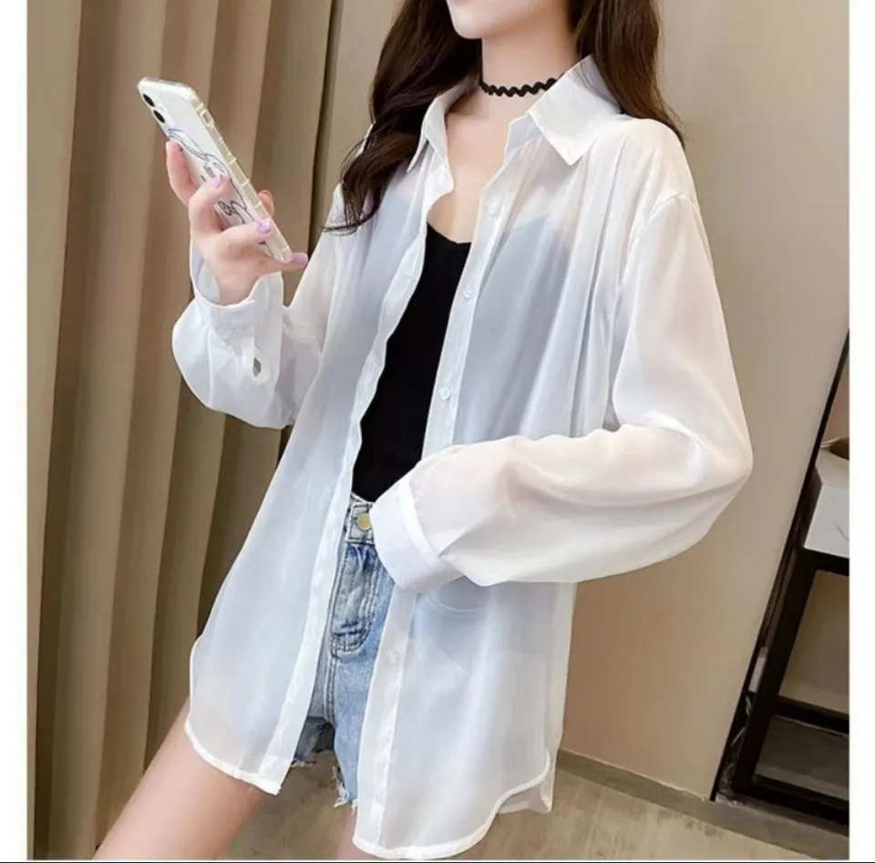 HYgril Summer Thin Shirt Women's 2022 New Trendy Long-sleeved Top Sunscreen  Chiffon Shirt Jacket