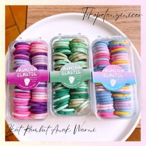 SEKOTAK Ikat Rambut Anak Warna Warni / 1 Kotak Ikatan Rambut Gaya Korea / Kunciran Rambut Model Polos / Ikat Rambut Elastis