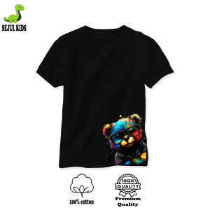 BAJU KAOS DISTRO ANAK LAKI LAKI DAN PEREMPUAN BERUANG NYC HITAM KATUN COMBED 24S 5-12 TAHUN