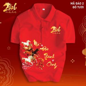 Áo Thun Polo Tết 2026 Mã Đáo Thành Công Họa Tiết Ngựa Phi Phong Thủy Tài Lộc Chất CVC Cá Sấu Form Chuẩn Dáng