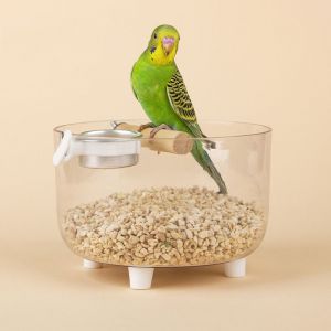 OTYRF Wide Mouth Parrot  Stand Removable Tray with Feeder Cups Parrot Activity Center Creative Transparent Parrot Claw Platform Grinding Claws