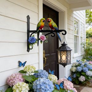 HOUCHU Outdoor Indoor Wall-mounted Hanger Colorful Rust-Proof Wall Hook Beautiful Flower Metal Decorative Rack Courtyard
